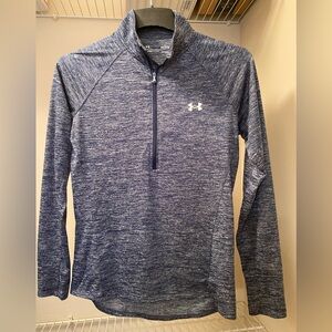 New Ladies’ Under Armour Half Zip Heathered Blue Loose HeatGear Top Size M